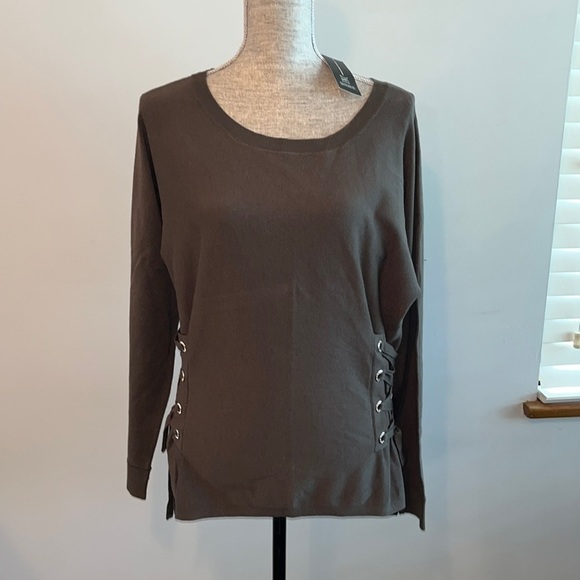 INC Side Lace Up Olive Sweater NWT size Extra Large.  NWT - Picture 1 of 7